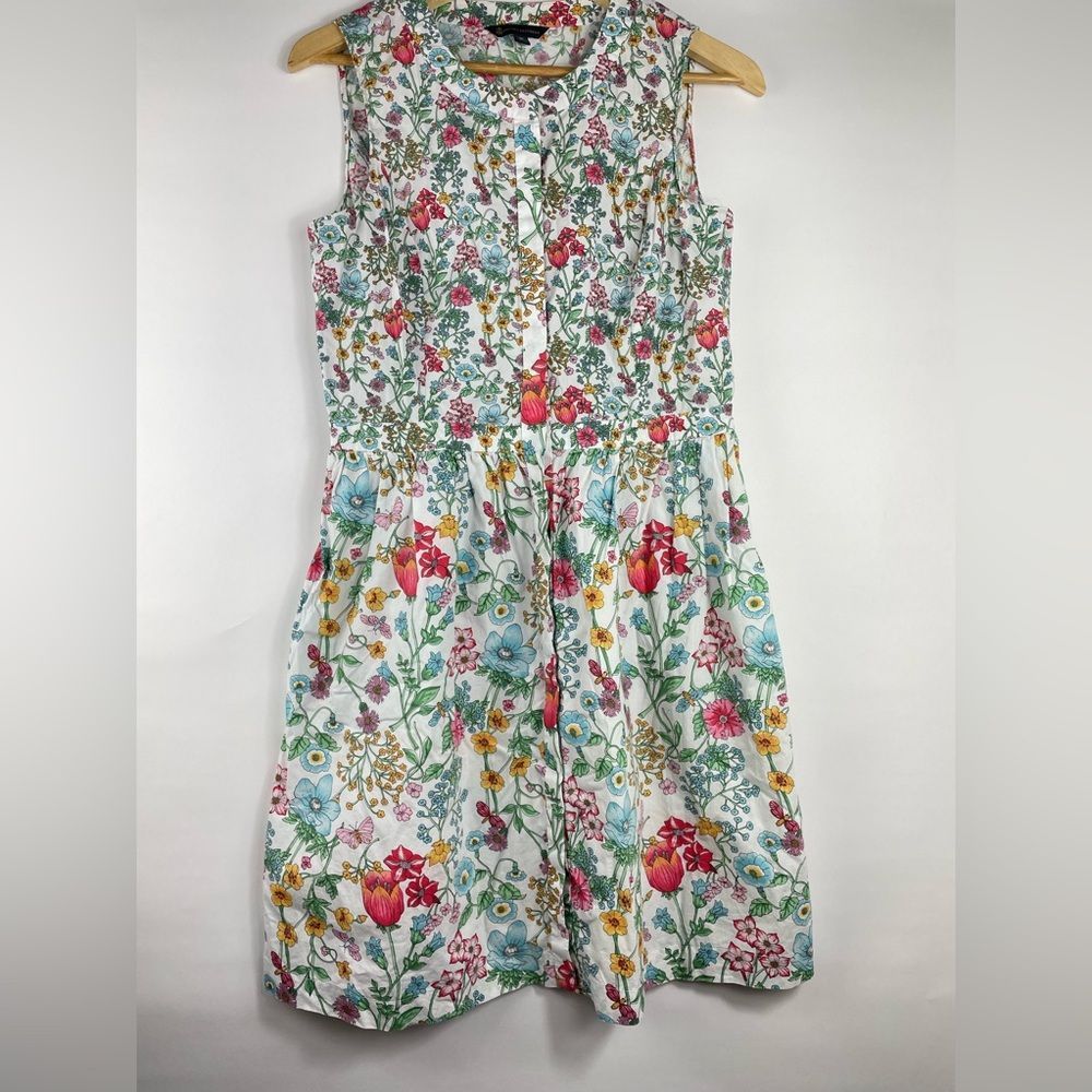Brooks Brothers Cotton Front Button Down Floral Sleeveless Dress Size 10